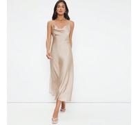 Shein Vestido de tirantes de satén de unicolor con cuello drapeado para mujer, vestido camisero elegante para bodas, negocios casuales, conciertos, atuendo