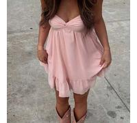 Shein Vestido de tirantes elegante con volantes en el bajo, estilo de fiesta de vacaciones en la playa, para el Día de San Juan, color rosa