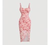 Shein Vestido de tirantes finos con estampado floral, cintura imperio y bajo asimétrico