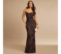 Shein Vestido de tirantes finos maxi ajustado y elegante con diseño floral 3D en color marrón, adecuado para invitada de boda en otoño, fiesta, cóctel, noch