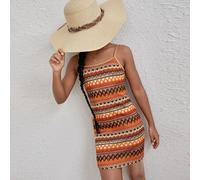 Shein Vestido de tirantes no ajustables de punto con ajuste ceñido y diseño geométrico casual de vacaciones para niña preadolescente