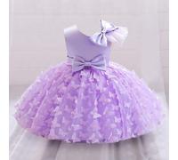 Shein Vestido de tul con aplicación de mariposa sin mangas y volumen para niña, adecuado para niña de las flores en bodas, no incluye diadema