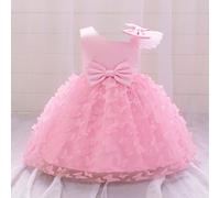 Shein Vestido de tul con aplicación de mariposa sin mangas y volumen para niña, adecuado para niña de las flores en bodas, no incluye diadema