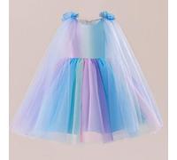 Shein Vestido de tul con degradado de arcoíris para niñas, vestido de princesa con apliques florales en 3D, hermoso para niña de las flores, boda, fiesta, r