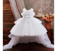 Shein Vestido de tul con lazo elegante y vuelo para niñas, adecuado para fiestas de cumpleaños, banquetes, no incluye diadema