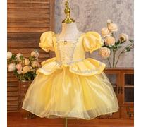 Shein Vestido de tul de princesa para niñas, vestido de fiesta de malla amarilla, para cumpleaños, boda, ocasión formal, uso en fiestas, con mangas abultada