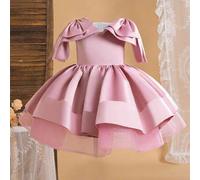 Shein Vestido de tul elegante para niñas con lazo de satén y unicolor, adecuado para bodas, galas, cumpleaños, fiestas, recitales de piano. No incluye diade