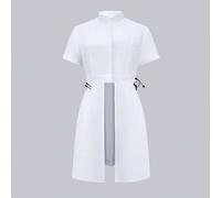Shein Vestido de uniforme de enfermera de 2 en 1 con cuello alto y contraste de color, de manga corta, para mujeres. Uniforme de trabajo para dentistas, per