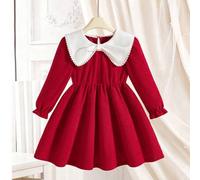 Shein Vestido de uniforme escolar para niñas jóvenes, nuevo para otoño, regreso a clases, elegante, de moda, versátil, unicolor, cuello Peter Pan, manga lar