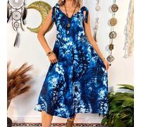 Shein Vestido de vacaciones azul marino con cuello en V y espalda descubierta, estilo vintage francés