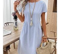 Shein Vestido de verano casual de mujer con cuello redondo y rayas, vestidos de verano para mujer para vacaciones, ropa bohemia para mujer, los mejores vest