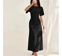 Shein Vestido de verano de mujer de unicolor de mezcla de lino, casual y elegante, vestido negro elegante, vestidos negros elegantes y de clase, para mujere