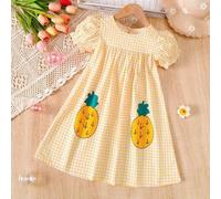 Shein Vestido de verano de niña con mangas abullonadas y estampado de piña amarilla