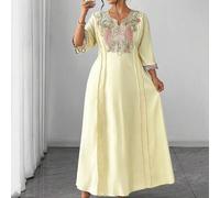 Shein Vestido de verano de talla grande con cuello en V, cintura ceñida, estilo del Medio Oriente, vestido ajustado de unicolor, vestido formal elegante par