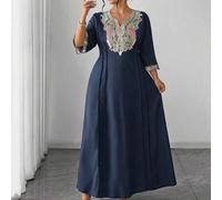Shein Vestido de verano de talla grande para mujer con cuello en V y cintura ceñida, estilo Medio Oriente, vestido formal de unicolor, elegante vestido de n