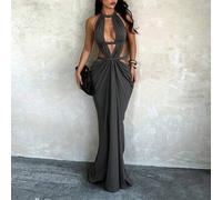 Shein Vestido de verano gris para mujer, con ribete brillante de moda, diseño hueco sexy, elegante vestido de noche, adecuado para citas nocturnas, fiestas,