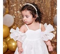 Shein Vestido de verano lindo para bebé niña con parche de punto beige, volantes de organza y tirantes, para Navidad