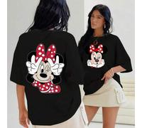Shein Vestido de verano para mujer de la marca Disney, Minnie manos en la barbilla, con el icónico lazo rojo de lunares, camiseta clásica estampada, linda c