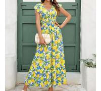 Shein Vestido de verano para mujer de talla grande, vestido largo con estampado floral romántico elegante y bajo asimétrico, vestidos largos para mujer, ves