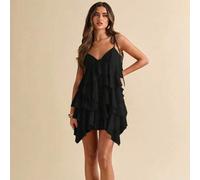 Shein Vestido de verano vacacional de tono rosa claro, vestido de gasa con volante de loto, vestido de tirantes, ropa para festival de música country, ropa