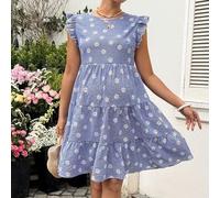 Shein Vestido de volantes con estampado a cuadros y floral menudo para maternidad y lactancia, adecuado para vacaciones de verano