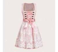 Shein Vestido Dirndl de Oktoberfest tradicional bávaro estilo Frenchy 2025 New Munich para mujeres, de encaje rosa, elegante y retro, de estilo mini sin man
