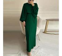 Shein Vestido elegante árabe de manga farol de cuello redondo y unicolor para mujer, modesto para vacaciones de primavera