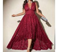 Shein Vestido elegante con cuello en V, cintura ceñida y encaje en tallas grandes