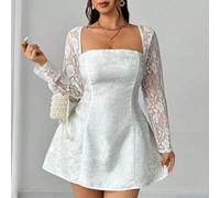 Shein Vestido elegante de encaje de manga larga con cuello de cisne para mujer de talla grande