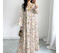 Shein Vestido elegante de estilo árabe con estampado digital de grafiti y flores coloridas de manga larga y cuello en V, adecuado para primavera y otoño