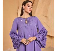 Shein Vestido elegante de estilo árabe con flores 3D hechas a mano, lazo frontal y perlas, modesto para Eid y primavera