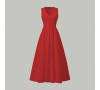 Shein Vestido elegante de estilo francés con cuello en V, pliegue en la cintura y falda acampanada, sin mangas, patchwork vintage, fluido para playa, fiesta