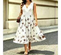 Shein Vestido elegante de línea A con estampado floral y parches, sin mangas, talla grande, primavera/verano