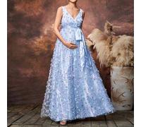 Shein Vestido elegante de maternidad Dressalisa con cuello cruzado, sin mangas, con aplicación floral y cinturón desmontable para ocasiones de verano y prim