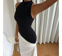 Shein Vestido elegante de mujer con cuello halter, drapeado, abertura y diseño de lazo fluido, adecuado para fiestas y eventos