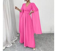 Shein Vestido elegante de mujer de primavera y verano con cuello en V, fruncido en la cintura, corte en A, chal transparente de gasa color lavanda, falda la