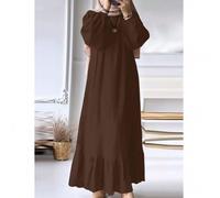 Shein Vestido elegante de mujer de unicolor con mangas abullonadas y volantes en el bajo, estilo árabe,