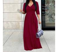 Shein Vestido elegante de mujer para primavera y verano con cuello en V, que ciñe la cintura y es extra largo