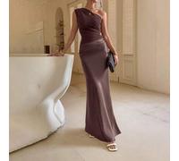 Shein Vestido elegante de mujer StyleQye con dobladillo asimétrico con volantes y cremallera, sin mangas, espalda descubierta, vestido ajustado para fiesta,