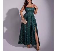 Shein Vestido elegante de mujer talla grande con estampado floral y tirantes finos con abertura alta