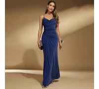 Shein Vestido elegante de noche con decoración plisada y brillos, ideal para eventos formales como graduaciones, cena de gala, bodas