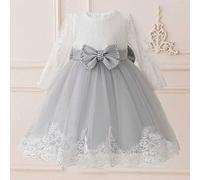Shein Vestido elegante de princesa para niñas con mangas largas de encaje, malla y lazo, adecuado para la escuela, recital de piano y ocasiones formales. No