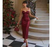 Shein Vestido elegante de tirantes finos color rojo borgoña para mujer, vestido para fiesta de San Valentín, Navidad, Nochevieja, fiesta de boda, vestido de