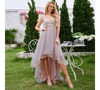 Shein Vestido elegante de tul con efecto degradado (ombre) de caída fluida con largo irregular (high-low) para boda, vestido de dama de honor