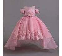 Shein Vestido elegante de tul con encaje floral 3D para niñas, adecuado para desfiles, actuaciones, florista de bodas, no incluye accesorios para el cabello