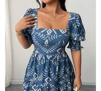 Shein Vestido elegante de vacaciones de estilo francés con escote cuadrado para tallas grandes