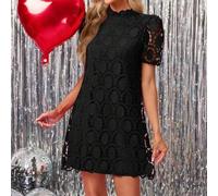 Shein Vestido elegante en línea A con encaje, favorecedor para todos los tipos de Body, vestido del Día de San Valentín, vestidos rojos elegantes y clásicos