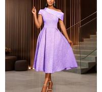 Shein Vestido elegante informal de cóctel, formal o para eventos especiales con estampado floral jacquard, con bloqueo de color y bajo asimétrico, para muje