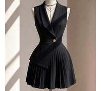 Shein Vestido elegante romántico para mujer de estilo OL profesional, ideal para oficina, desplazamientos de verano y entrevistas, sin mangas, con cuello ti