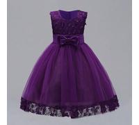 Shein Vestido elegante sin mangas de unicolor para niñas pequeñas con decoración de flor 3D y lazo, diadema no incluida